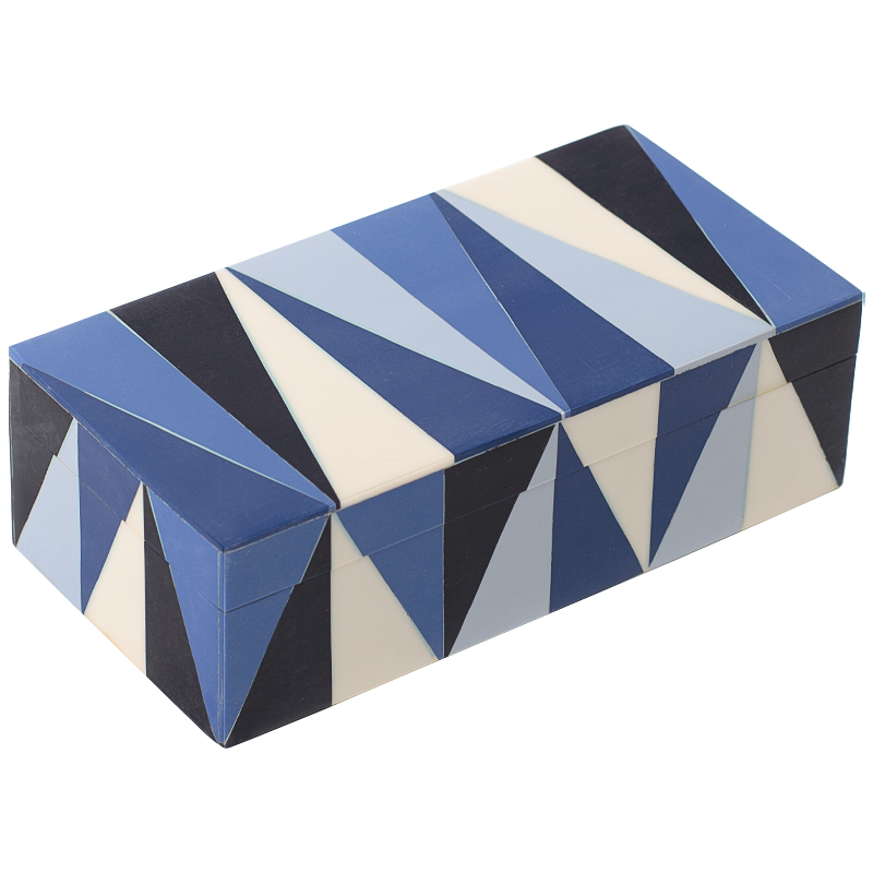 Шкатулка Blue White Triangles Bone Inlay Box Синий Белый Голубой Черный в Уфе | Loft Concept 