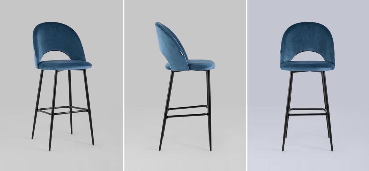 Барный Стул CLIFF Chair Синий Велюр - фото