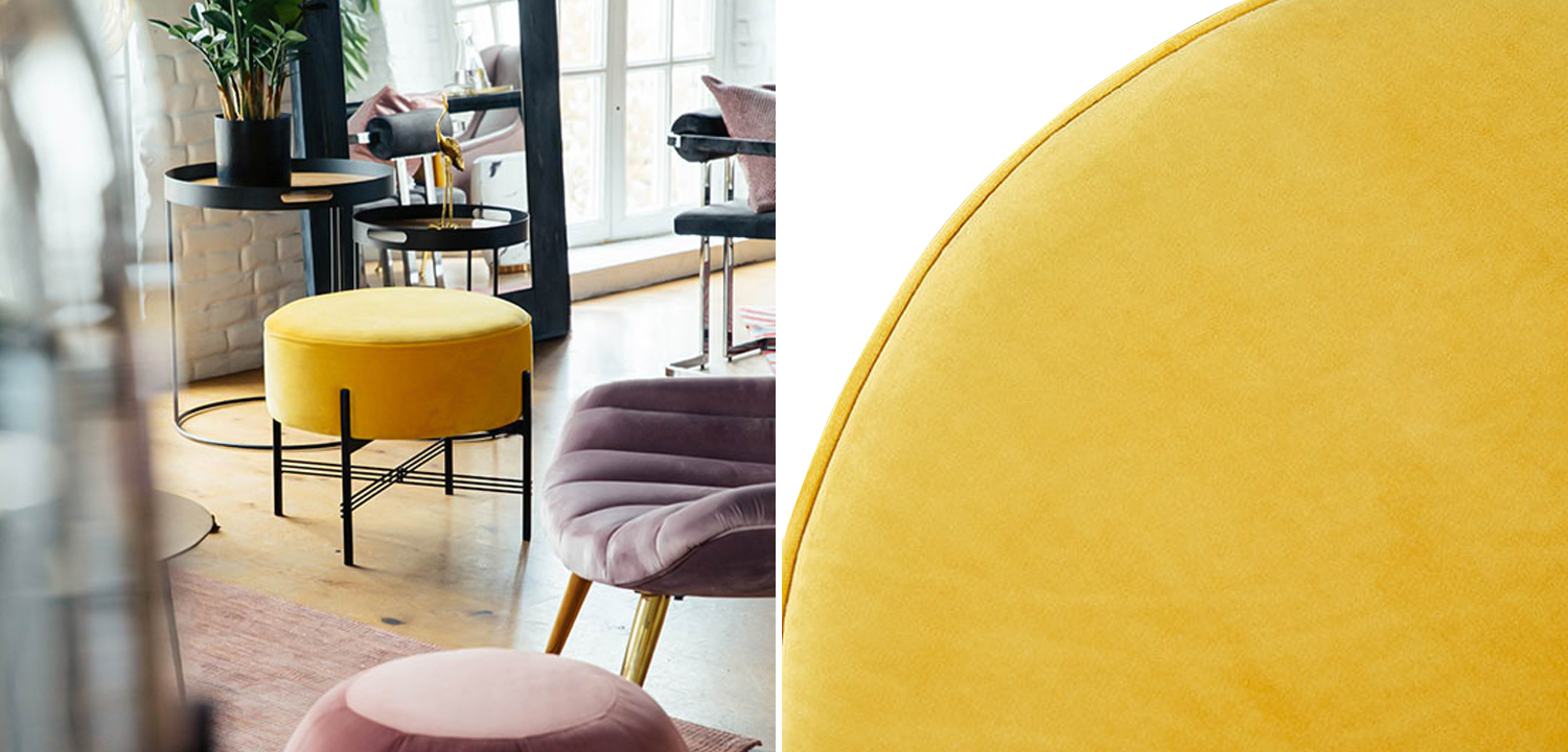 Пуф желтый велюровый Sanjay Velour Pouf Yellow - фото