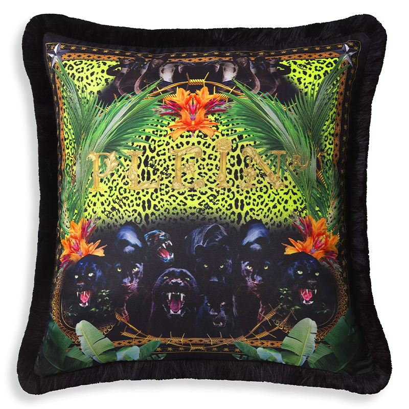 Подушка Philipp Plein Cushion Silk Jungle 50 x 50 Черный Мульти в Уфе | Loft Concept 