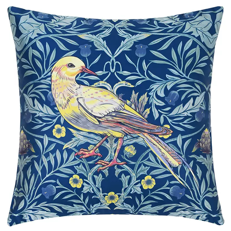 Декоративная подушка Bird and Flower Pattern Cushion Синий Мульти в Уфе | Loft Concept 