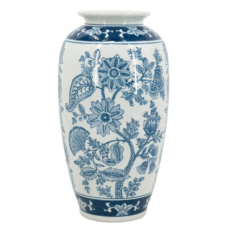 Ваза с синим цветочным орнаментом Blue & White Ornament Белый Синий Ваза с синим цветочным орнаментом Blue & White Ornament Белый Синий в Уфе | Loft Concept