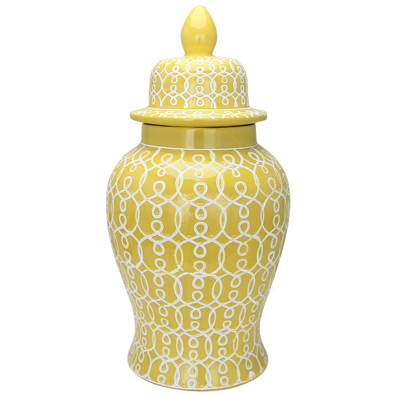 Ваза с крышкой Ceramic Yellow White Ornament Vase Желтый Белый в Уфе | Loft Concept 