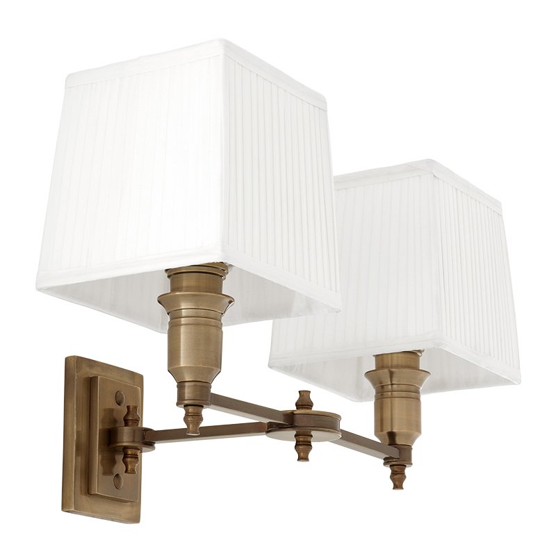 Бра Wall Lamp Lexington Double Brass+White Латунь Античная полированная Белый в Уфе | Loft Concept 