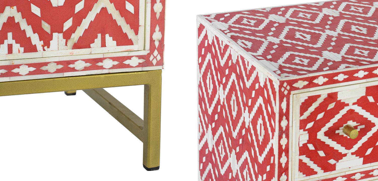 Комод инкрустация костью Red Indian Bone Inlay drawer Красный - фото №1