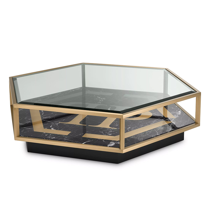 Кофейный стол Philipp Plein Coffee Table Falcon View Прозрачное Стекло Черный Золотой в Уфе | Loft Concept 