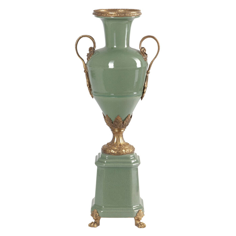 Ваза зеленого цвета из фарфора на высокой подставке с бронзовыми ручками Eden Garden porcelain and bronze Зеленый Бронза Ваза зеленого цвета из фарфора на высокой подставке с бронзовыми ручками Eden Garden porcelain and bronze Зеленый Бронза в Уфе | Loft Concept