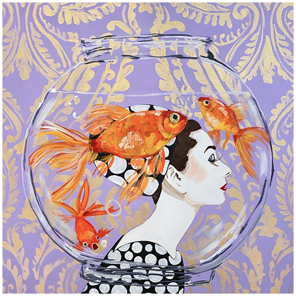 Картина Audrey Fishbowl on Lavender Damask Background Мульти в Уфе | Loft Concept 