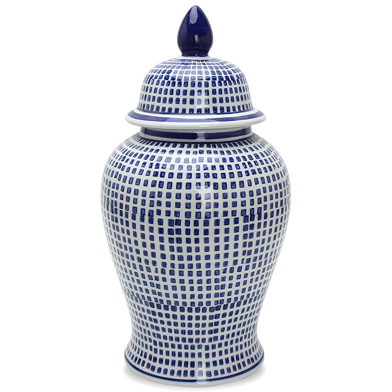 Ваза с крышкой Oriental Blue & White Square Pattern Vase Белый Синий в Уфе | Loft Concept 