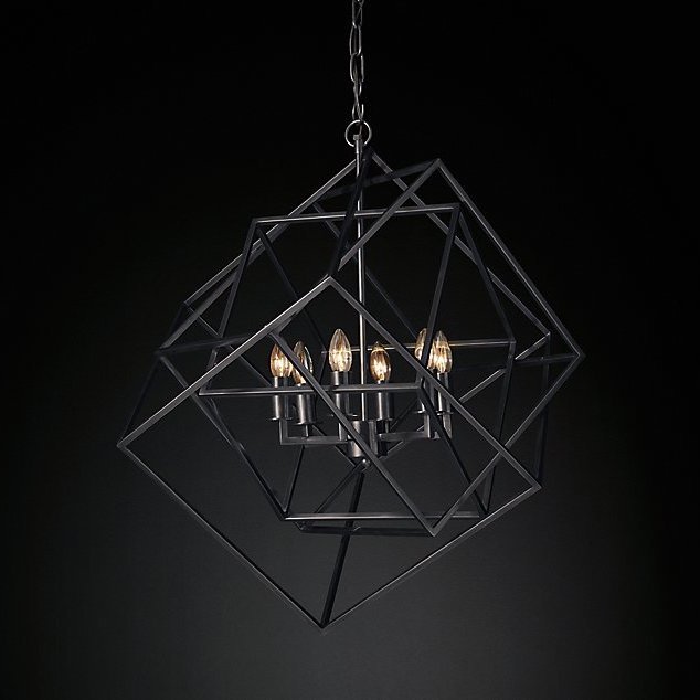 Люстра RH Caged Cubist Pendant black Черный в Уфе | Loft Concept 