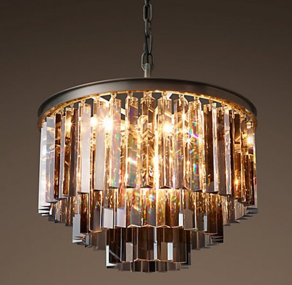 Люстра RH 1920s Odeon Smoke Glass Fringe Chandelier - 3 rings Черный в Уфе | Loft Concept 