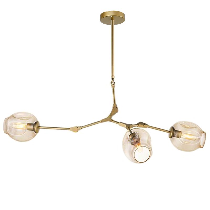 Люстра Сrumpled Glass Bubble Chandelier Gold 3 плафона Прозрачный (Transparent) Янтарь (Amber) в Уфе | Loft Concept 