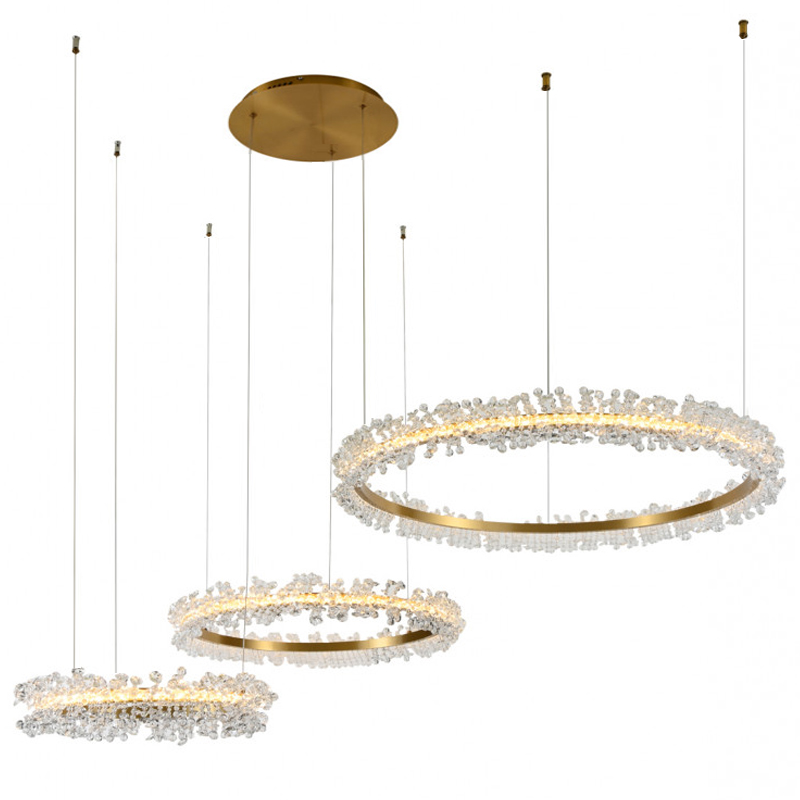 Люстра Crystal round chandelier 3 кольца Латунь Прозрачный Латунь в Уфе | Loft Concept 