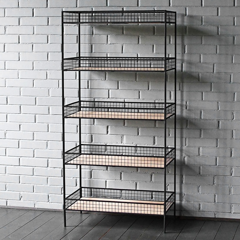 Стеллаж Keith Industrial Metal Rust Rack Черный Древесина в Уфе | Loft Concept 