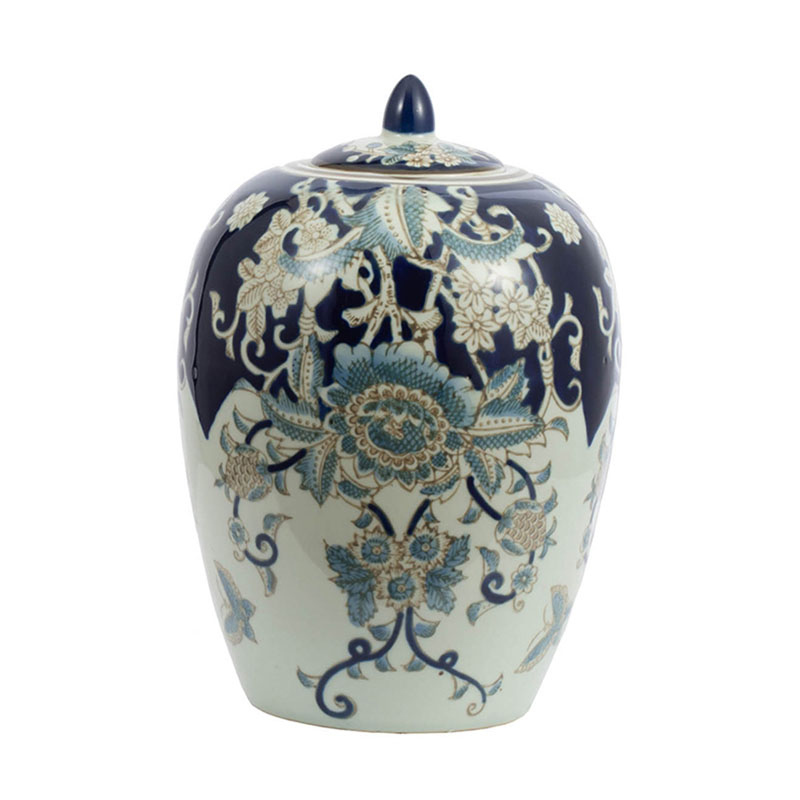 Ваза с крышкой Blue & White Ornament Vase barrel Белый Синий в Уфе | Loft Concept 