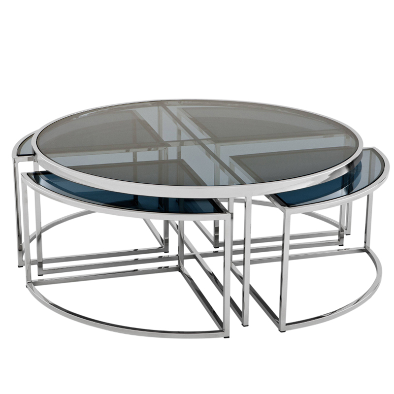 Кофейный стол Eichholtz Coffee Table Padova Stainless steel Нержавеющая сталь Стекло Смок в Уфе | Loft Concept 