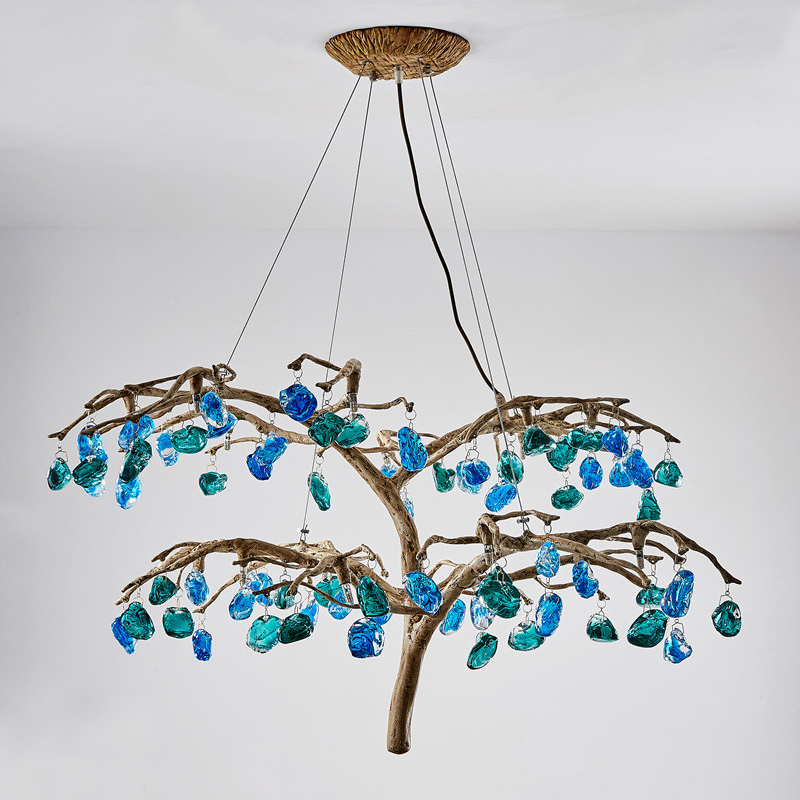 Люстра Precious Tree Chandelier Винтажное Светлое Золото Синий Бирюзовый в Уфе | Loft Concept 