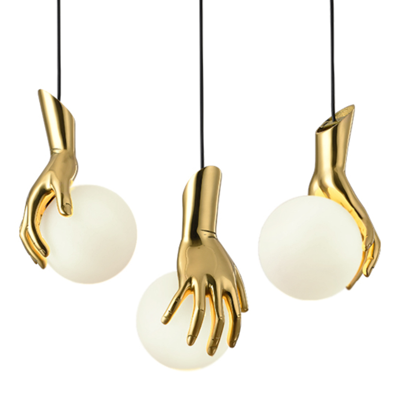 Подвесной светильник Золотая рука Gold Hand Pendant lamp Глянцевое золото Прозрачный белый в Уфе | Loft Concept 