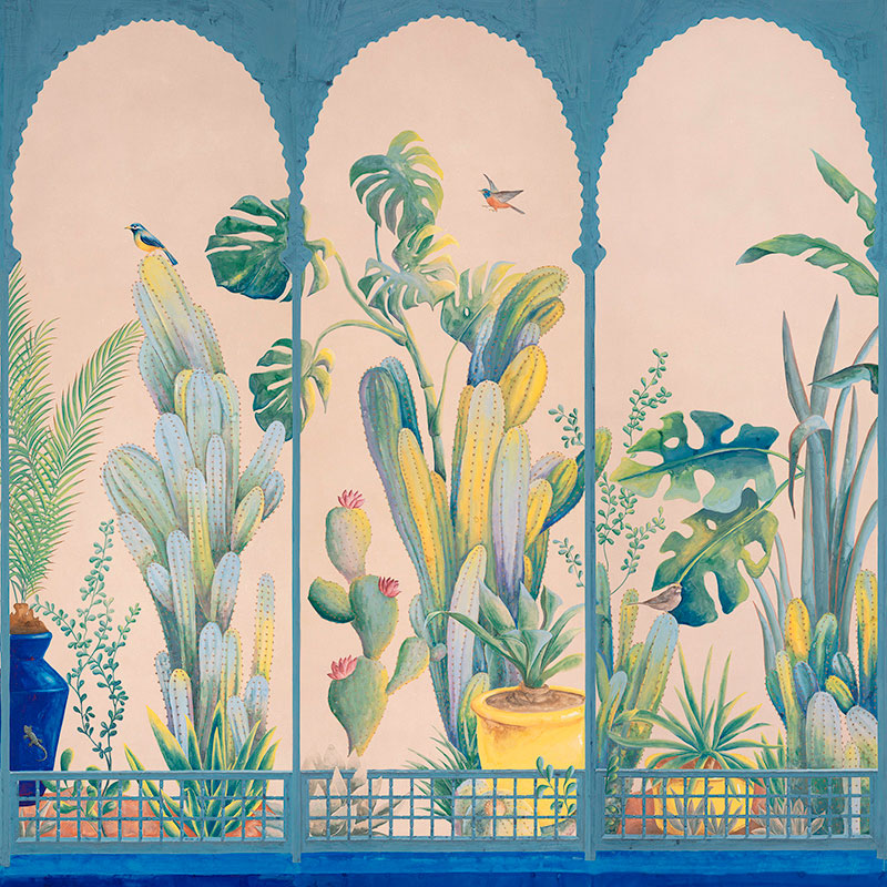 Обои ручная роспись Jardin Marrakech Majorelle on painted Xuan paper  в Уфе | Loft Concept 