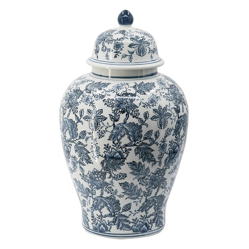 Ваза с крышкой и бело-синим цветочным узором Blue & White Ornament Белый Синий Ваза с крышкой и бело-синим цветочным узором Blue & White Ornament Белый Синий в Уфе | Loft Concept