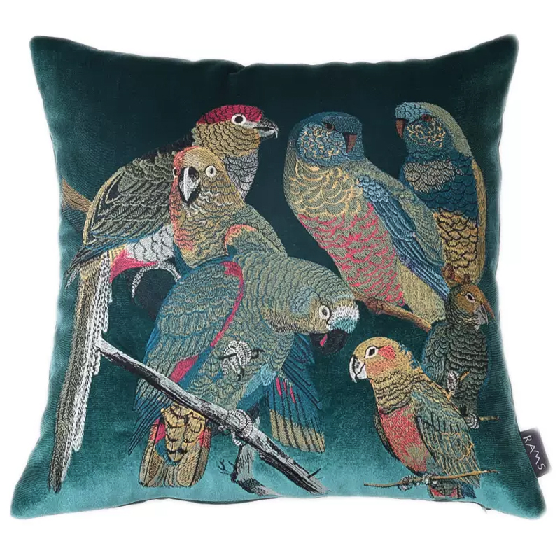 Декоративная подушка с вышивкой Embroidery Parrots Pillow Green Зеленый Мульти в Уфе | Loft Concept 