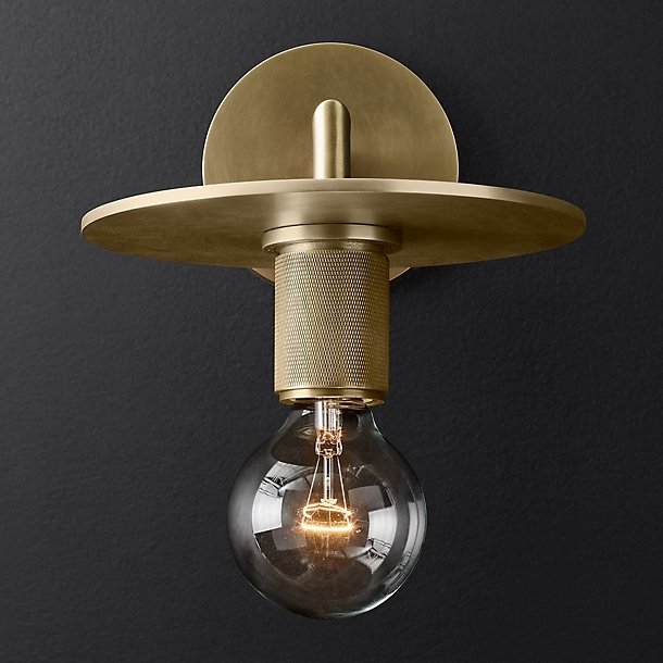 Бра RH Utilitaire Knurled Disk Shade Sconce Brass Латунь в Уфе | Loft Concept 