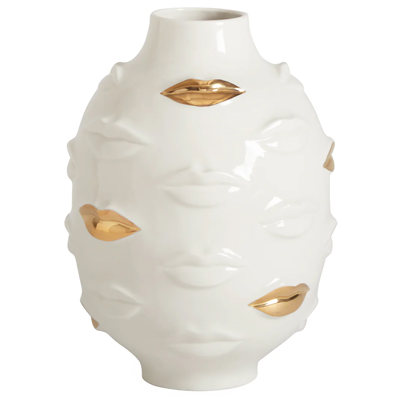 Ваза Jonathan Adler Gilded Gala Round Vase Глянцевое золото Белый в Уфе | Loft Concept 