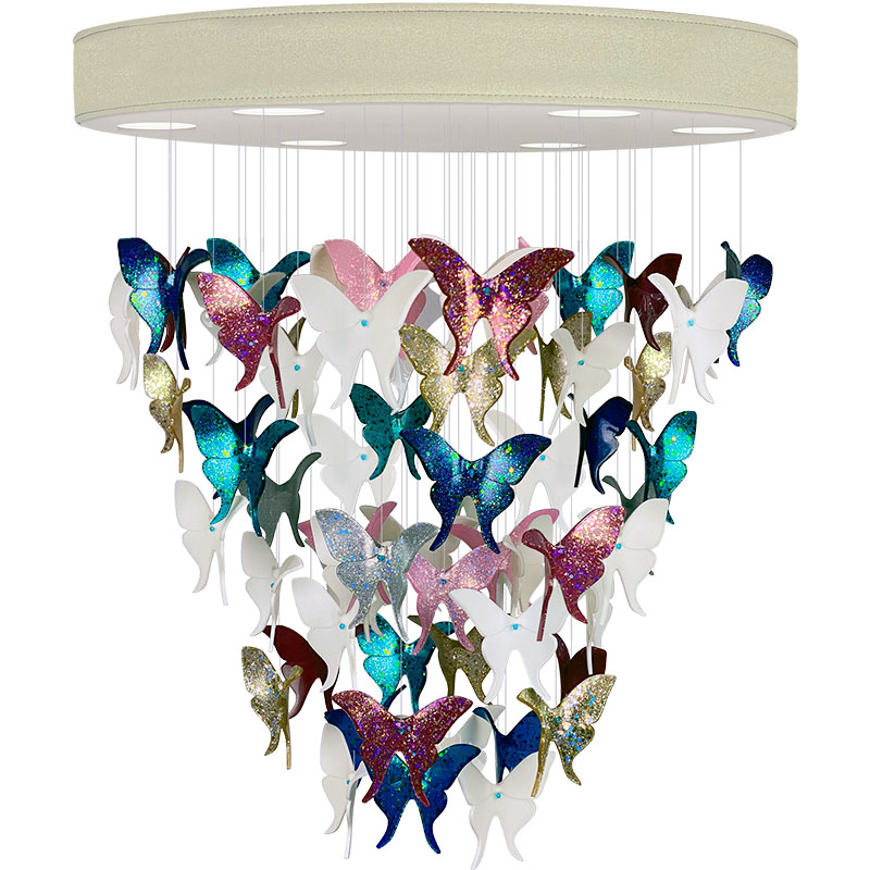 Люстра Цветные Бабочки Жемчужно-серая база Night Butterflies Chandelier Multi Color Бежево-серый Мульти в Уфе | Loft Concept 