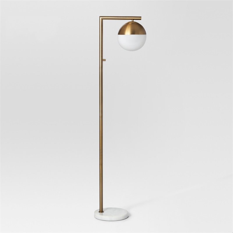 Торшер Geneva Single Glass Globe Floor Lamp Белый Латунь в Уфе | Loft Concept 