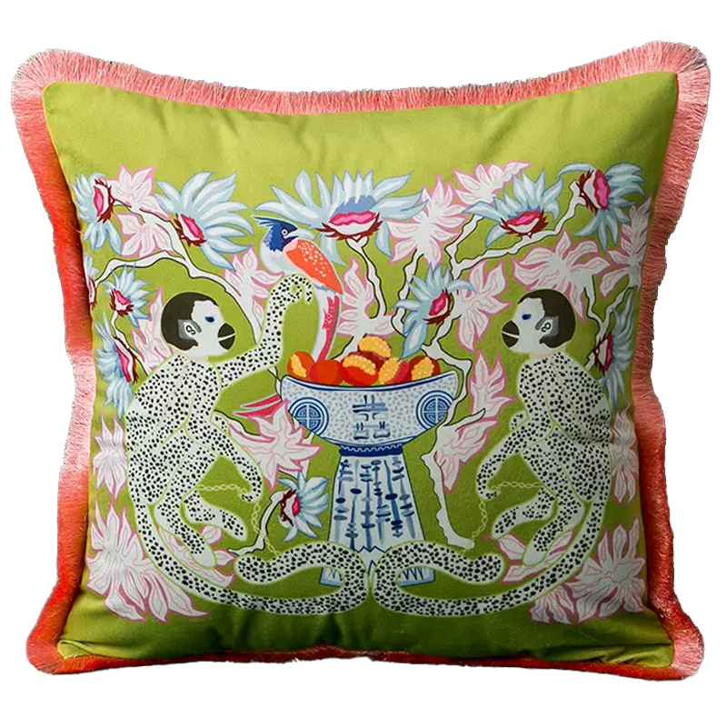 Декоративная подушка Two Monkeys Green Cushion Мульти Салатовый в Уфе | Loft Concept 