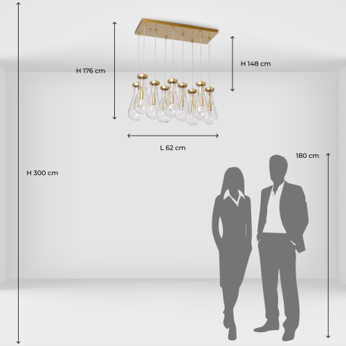 Люстра с 9-ю прозрачными стеклянными плафонами в форме капли Lucid Rain  в Уфе