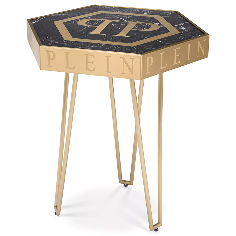 Приставной стол Philipp Plein Side Table Falcon Nest Золотой Черный Мрамор Nero Прозрачное Стекло в Уфе | Loft Concept 