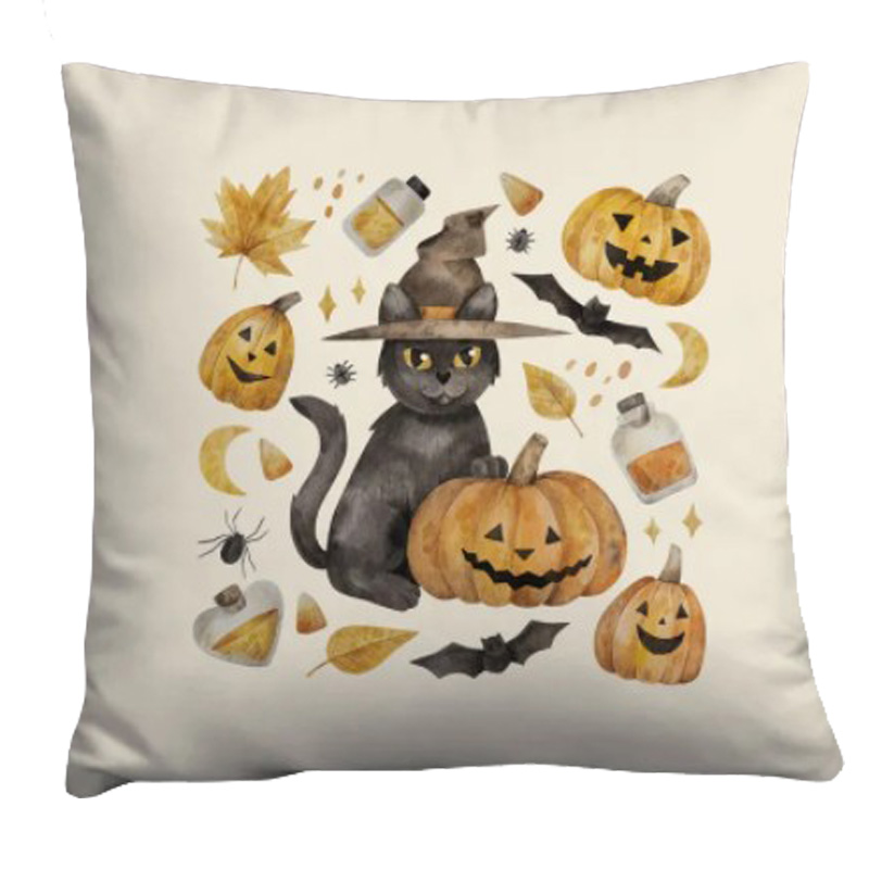 Подушка Halloween Pumpkin Cat Белый Оранжевый Серый в Уфе | Loft Concept 