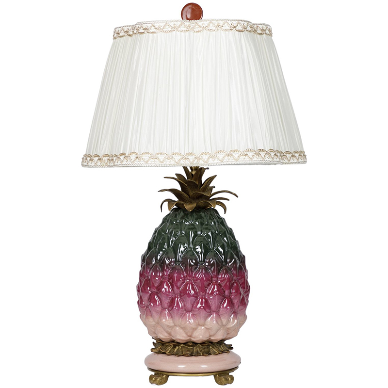 Настольная лампа с абажуром Pineapple Dark Green Purple Table Lamp Белый Бронза Зеленый Розовый в Уфе | Loft Concept 