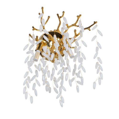 Бра золотого цвета с ветвями и белыми овальными стеклянными подвесками Droplet Chandelier Золотой Прозрачный Белый в Уфе | Loft Concept 