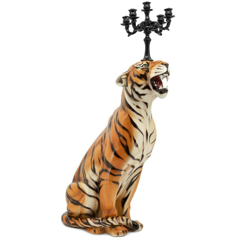 Подсвечник Abhika Candleholder Tiger Sx Malays Tiger Черный Оранжевый Светло-бежевый в Уфе | Loft Concept 