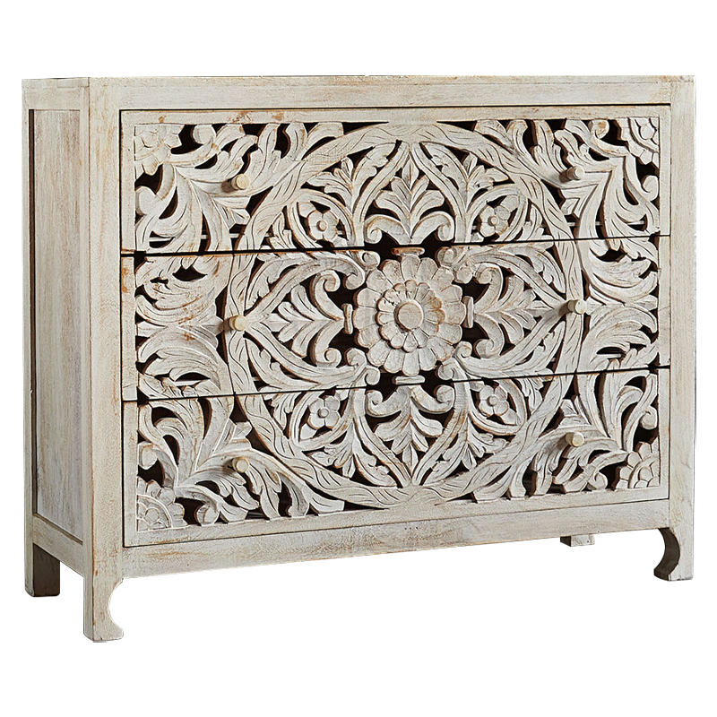 Комод Indian Antique White Furniture Chest of Drawers Kailash белый Белый в Уфе | Loft Concept 