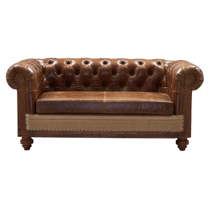 Диван Deconstructed Chesterfield Sofa double Brown leather Коричневый ivory ( слоновая кость ) в Уфе | Loft Concept 