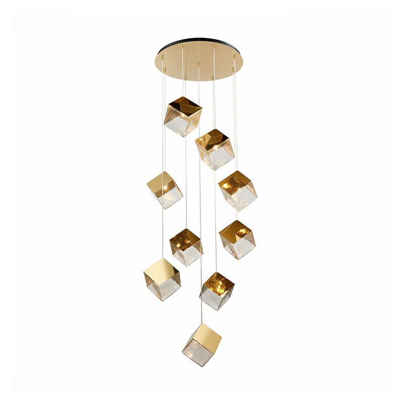 Потолочная люстра Pyrite Chandelier gold cube 9 Золотой Прозрачный в Уфе | Loft Concept 