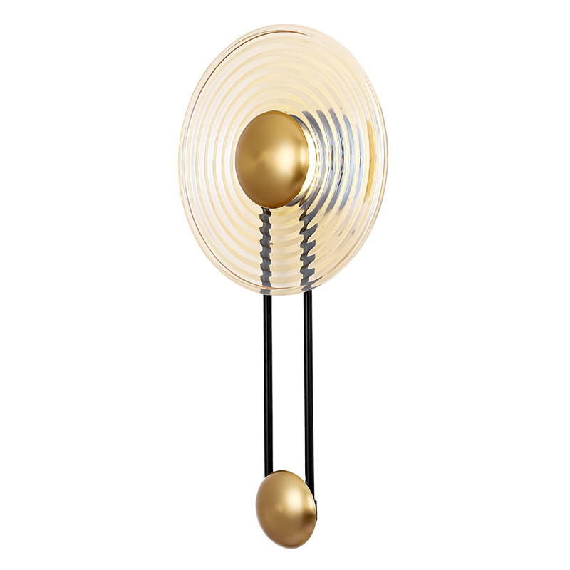 Бра с круглым рифленым плафоном янтарного цвета Savio Glass Disc Light Латунь Черный Янтарный Бра с круглым рифленым плафоном янтарного цвета Savio Glass Disc Light Латунь Черный Янтарный в Уфе | Loft Concept