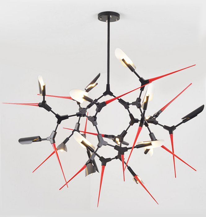 Люстра Red Spikes Chandelier 16 Черный Красный в Уфе | Loft Concept 