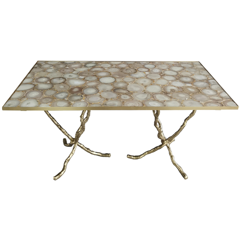 Обеденный стол Agate Design Beige Gold Dining Table Золотой Бежевый Бежево-серый в Уфе | Loft Concept 