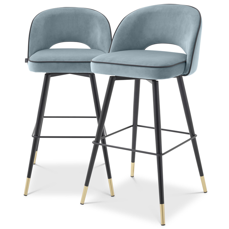 Комплект барных стульев Eichholtz Bar Stool Cliff set of 2 blue Черный Латунь Голубой пастельный в Уфе | Loft Concept 