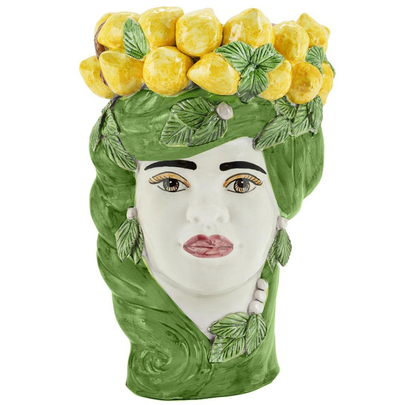 Ваза Vase Lemon Head Lady Green Зеленый Желтый Белый в Уфе | Loft Concept 