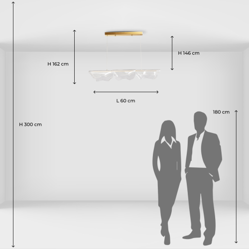 Люстра линейная с 3-мя белыми волнистыми плафонами Wave Line в Уфе