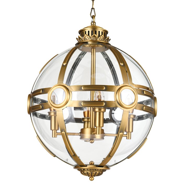 Люстра Eichholtz Lantern Hagerty Brass Прозрачное Стекло Латунь в Уфе | Loft Concept 