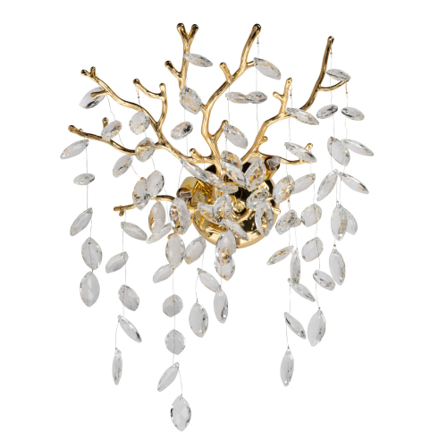 Бра золотого цвета с декоративными ветвями и прозрачными подвесками в форме листьев Droplet Chandelier Золотой Прозрачный в Уфе | Loft Concept 