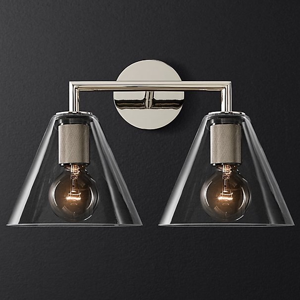 Бра RH Utilitaire Funnel Shade Double Sconce Silver Прозрачное Стекло Никель в Уфе | Loft Concept 