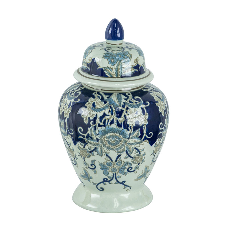 Ваза с крышкой Blue & White Ornament Vase 42 Белый Синий в Уфе | Loft Concept 