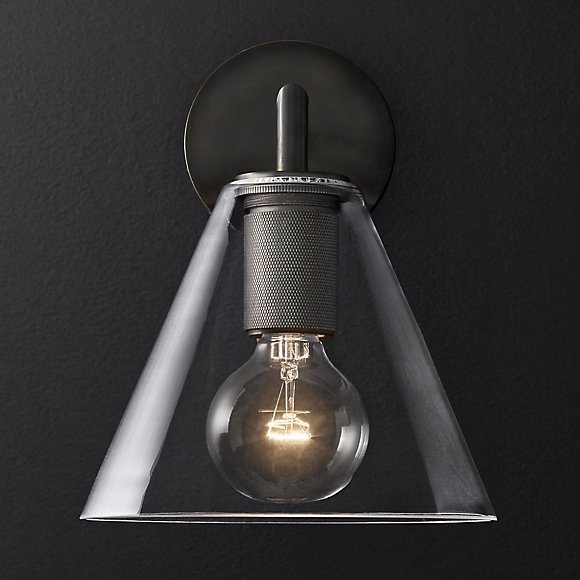 Бра RH Utilitaire Funnel Shade Single Sconce Black Прозрачное Стекло Темная бронза в Уфе | Loft Concept 